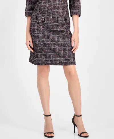 Connected Petite Printed Ponte 3/4-sleeve Sheath Dress In Gray