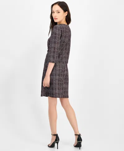 Connected Petite Printed Ponte 3/4-sleeve Sheath Dress In Gray