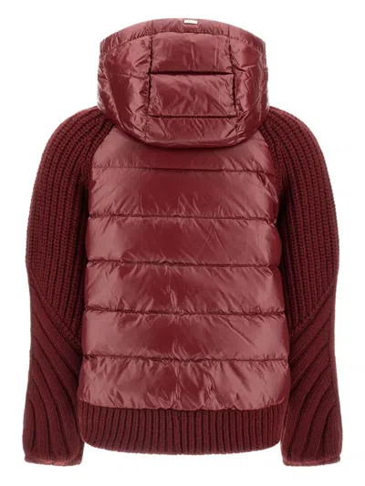 Herno Cardigan In Cob Stitch Wool And Nylon Ultralight In Red