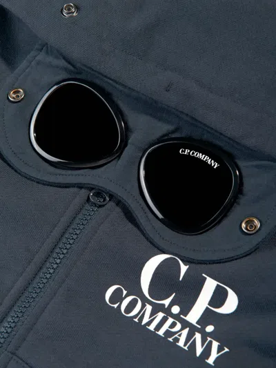C.p. Company Boys Goggle Hooded Zip Up Top In Blue