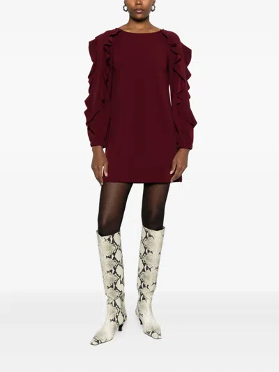 So Allure Ruffled Dress In Burgundy