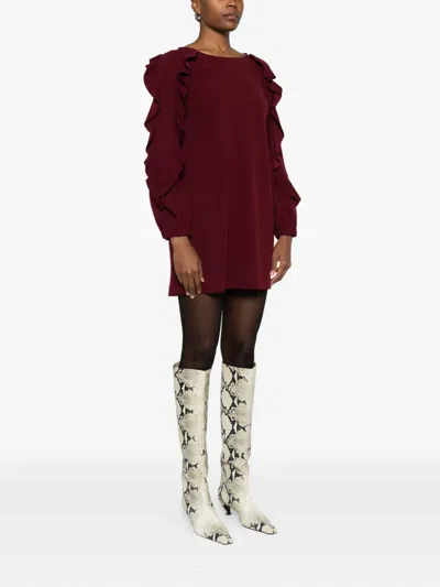 So Allure Ruffled Dress In Burgundy