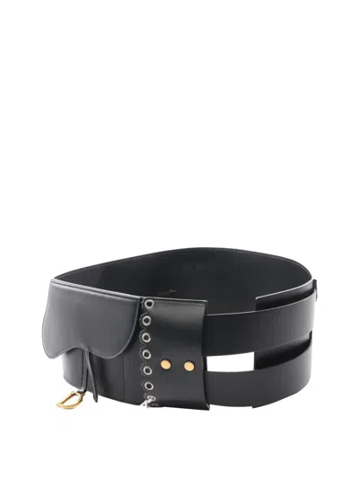 Pre-owned Dior 2021-2025 Leather Corset Saddle Belt In Black
