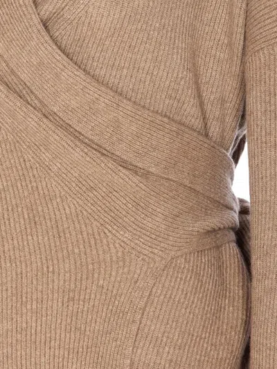 Uma Wang Wrap Cardigan With Belted Waist And Bow In Neutral