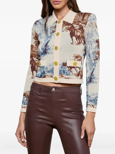 L'agence Osiris Jacquard Collared Cardigan Tan Mt Western Toile In Multi
