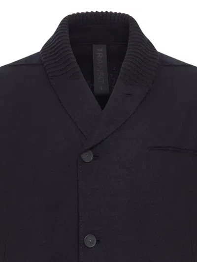 Transit Shawl Collar Black Cardigan With Button Closure And Chest Pocket In Black