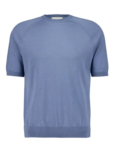 Piacenza Cashmere Raglan-sleeved Short-sleeved Sweater In Blue