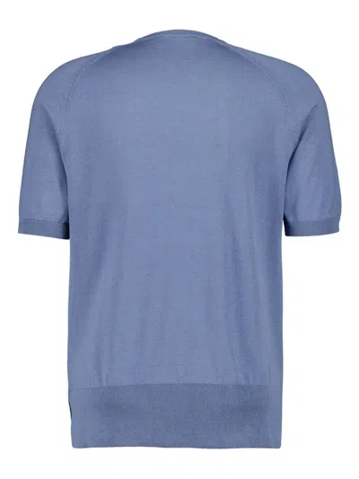 Piacenza Cashmere Raglan-sleeved Short-sleeved Sweater In Blue