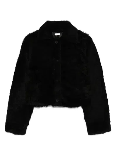 Utzon Jenay Button-front Shearling Jacket In Black