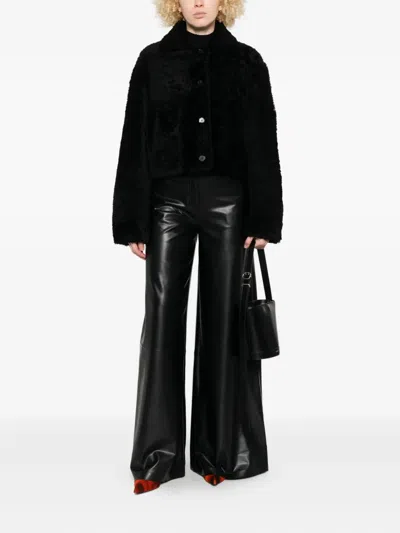 Utzon Jenay Button-front Shearling Jacket In Black