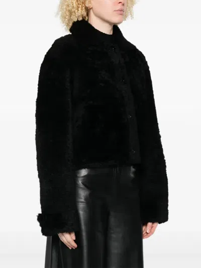 Utzon Jenay Button-front Shearling Jacket In Black
