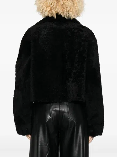 Utzon Jenay Button-front Shearling Jacket In Black