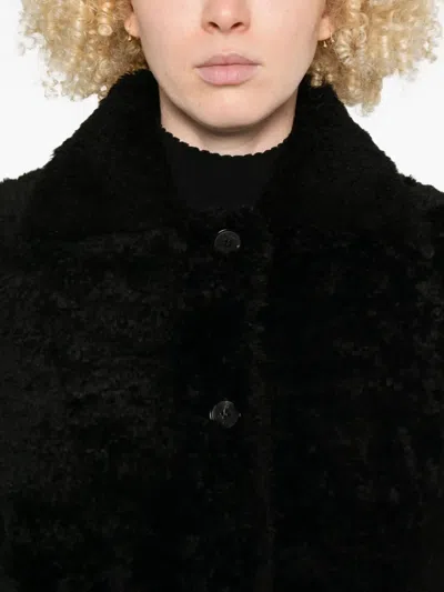 Utzon Jenay Button-front Shearling Jacket In Black