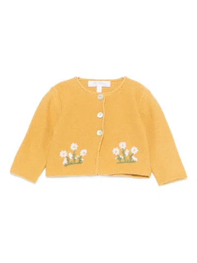 Mariella Ferrari Floral-embroidered Cardigan In Yellow