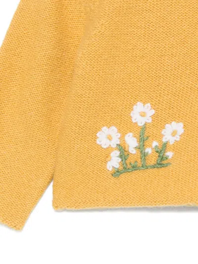 Mariella Ferrari Floral-embroidered Cardigan In Yellow