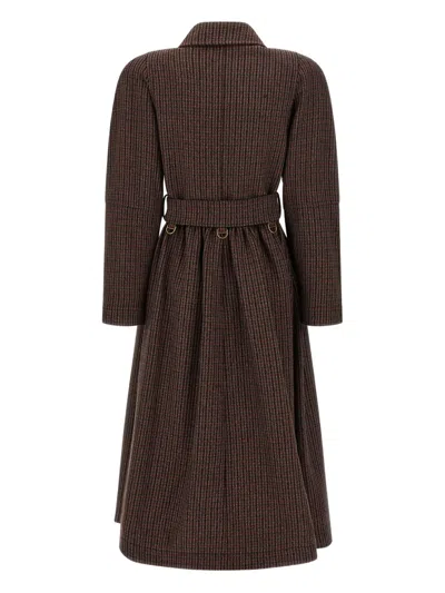 Chloé Grey/red Double-breasted Coat In Houndstooth Wool In Brown
