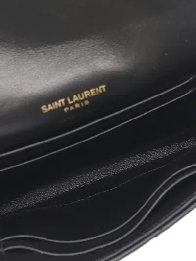Pre-owned Saint Laurent 2000-2025 Leather Monogram Envelope Bifold Wallet Small Wallets In Black