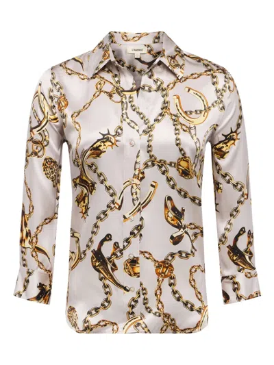 L'agence Dani Chain Print Silk Button-up Shirt In Neutral