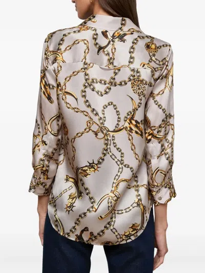 L'agence Dani Chain Print Silk Button-up Shirt In Neutral