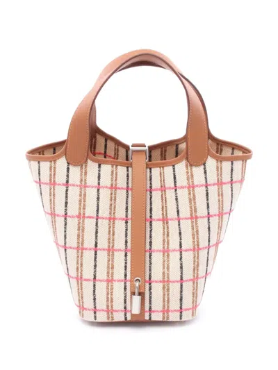 Pre-owned Hermes 2024 Couverture Lignes Picotin Lock 18 Handbag In Brown