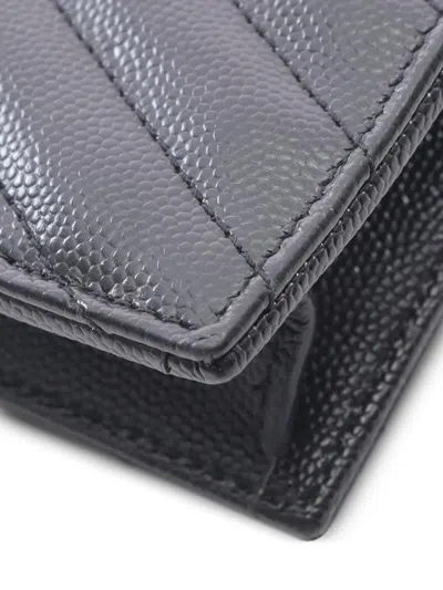 Pre-owned Saint Laurent 2013-2025 Grain De Poudre Cassandre Envelope Chain Wallet Crossbody Bag In Black