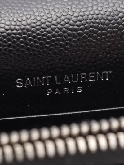 Pre-owned Saint Laurent 2013-2025 Grain De Poudre Cassandre Envelope Chain Wallet Crossbody Bag In Black