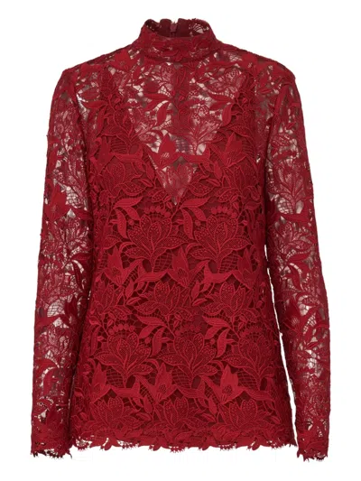 Carolina Herrera Lace Mock Neck Top In Red