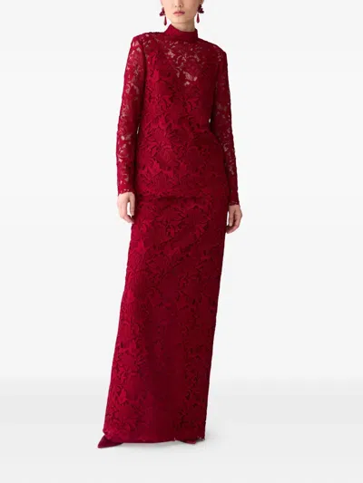 Carolina Herrera Lace Mock Neck Top In Red