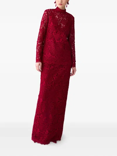 Carolina Herrera Lace Mock Neck Top In Red