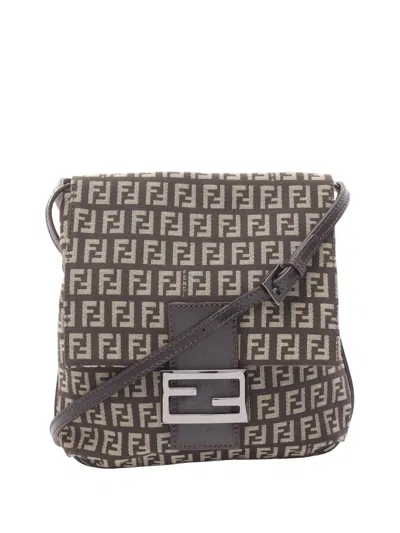 Pre-owned Fendi 2000-2010 Zucchino Canvas Crossbody Bag In Brown