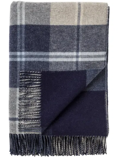 Johnstons Of Elgin Checked Reversible Throw In Blue