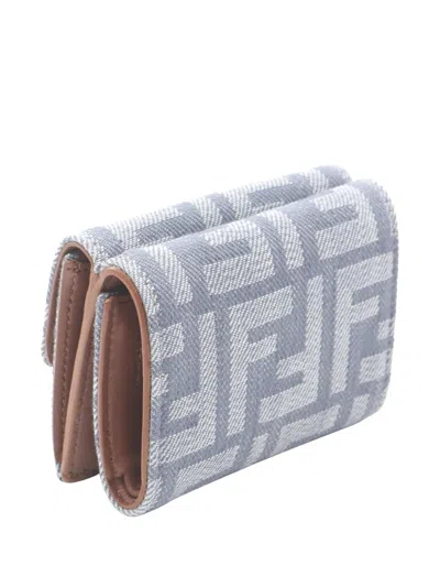 Pre-owned Fendi 2010-2025 Zucca Canvas Tri-fold Wallet Small Wallets In Gray