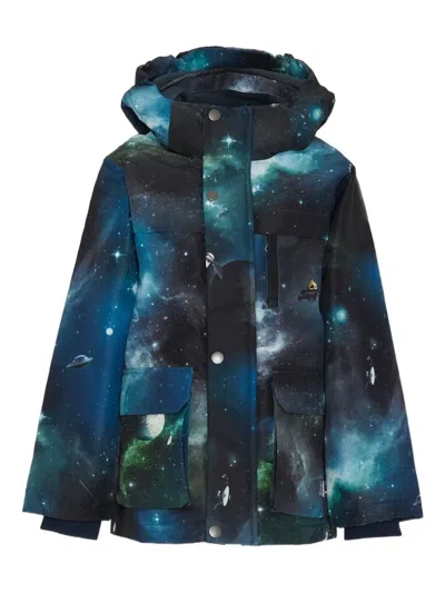 Molo Hooded Printed Jacket In Blue