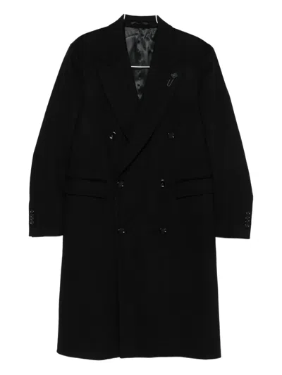 Lardini Classic Double-breasted Coat With Tailored Silhouette In Black
