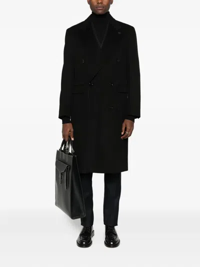 Lardini Classic Double-breasted Coat With Tailored Silhouette In Black