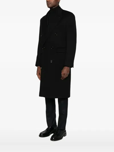 Lardini Classic Double-breasted Coat With Tailored Silhouette In Black