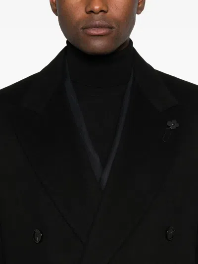 Lardini Classic Double-breasted Coat With Tailored Silhouette In Black