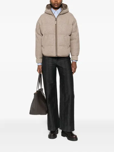 Brunello Cucinelli Hooded Puffer Jacket In Neutral