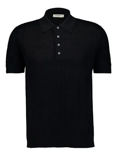 Piacenza Cashmere Ribbed-knit Polo Shirt In Black