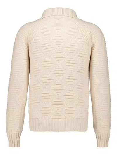 Piacenza Cashmere V-neck Cable-knit Polo Shirt In Neutral
