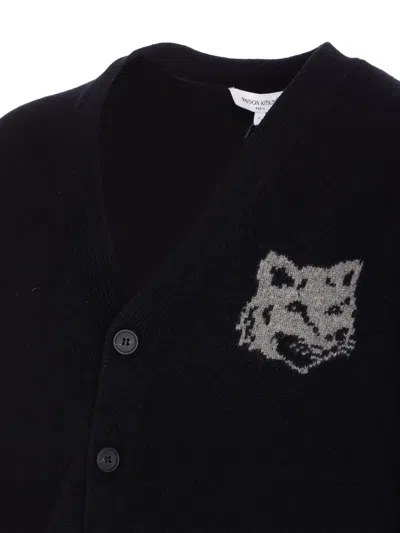 Maison Kitsuné Black Fox Head Cardigan With Buttons Closure In Black