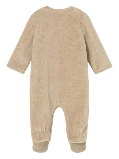 Mayoral Appliqué-striped Velour Pajamas Set In Brown