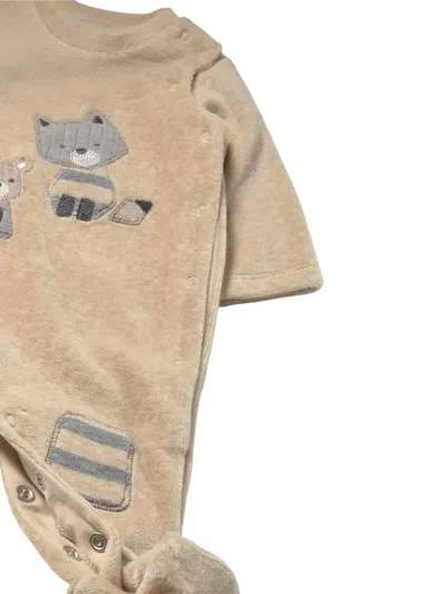 Mayoral Appliqué-striped Velour Pajamas Set In Brown