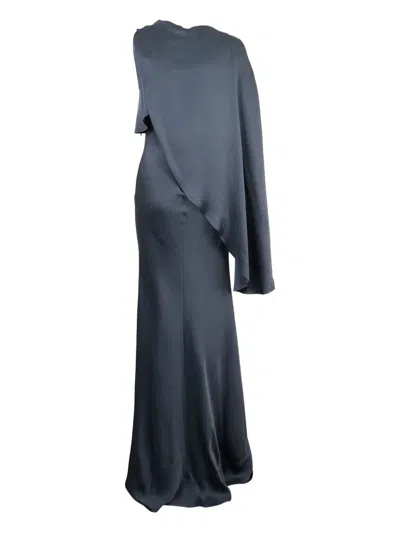 Lapointe Draped Asymmetric-sleeve Gown In Blue