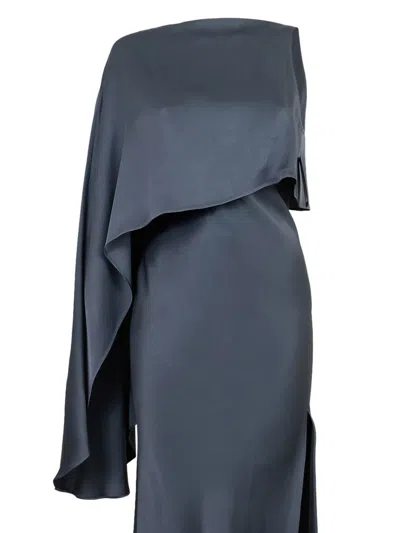 Lapointe Draped Asymmetric-sleeve Gown In Blue