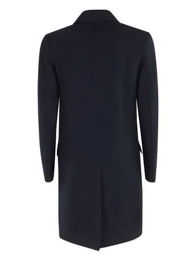 Eleventy Double-breasted Long Coat And Pockets In Blue