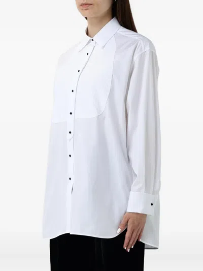 Ermanno Scervino Contrast Plastron White Tuxedo Shirt With Covered Button Closure In White