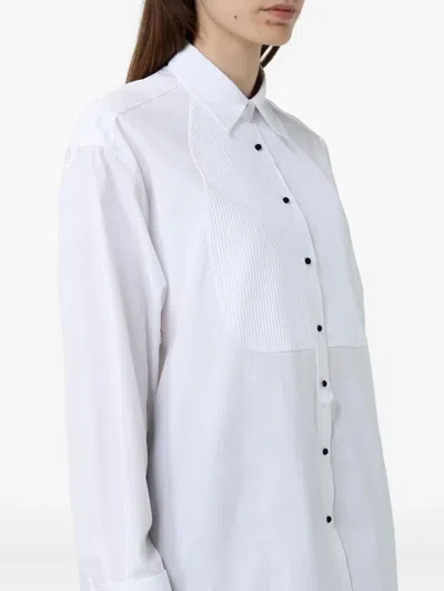 Ermanno Scervino Contrast Plastron White Tuxedo Shirt With Covered Button Closure In White
