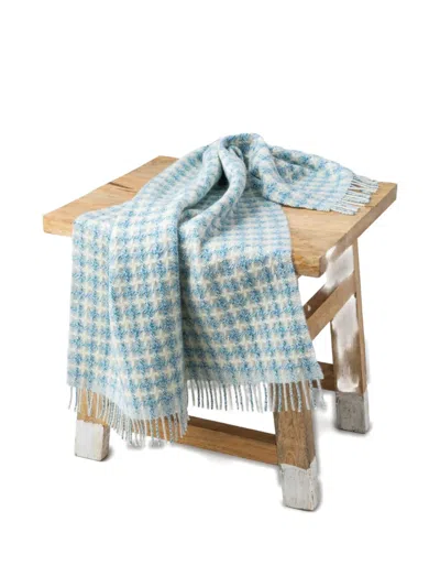 Johnstons Of Elgin Checked Fringed Blanket In Blue