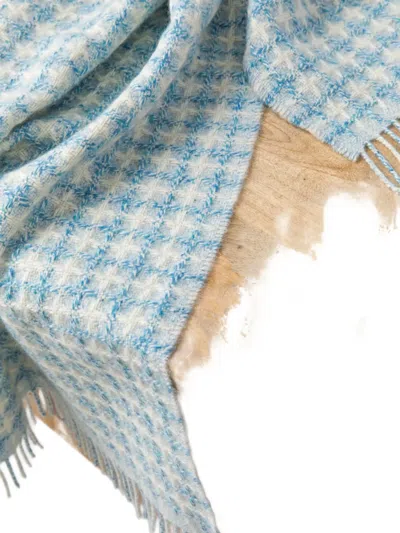 Johnstons Of Elgin Checked Fringed Blanket In Blue